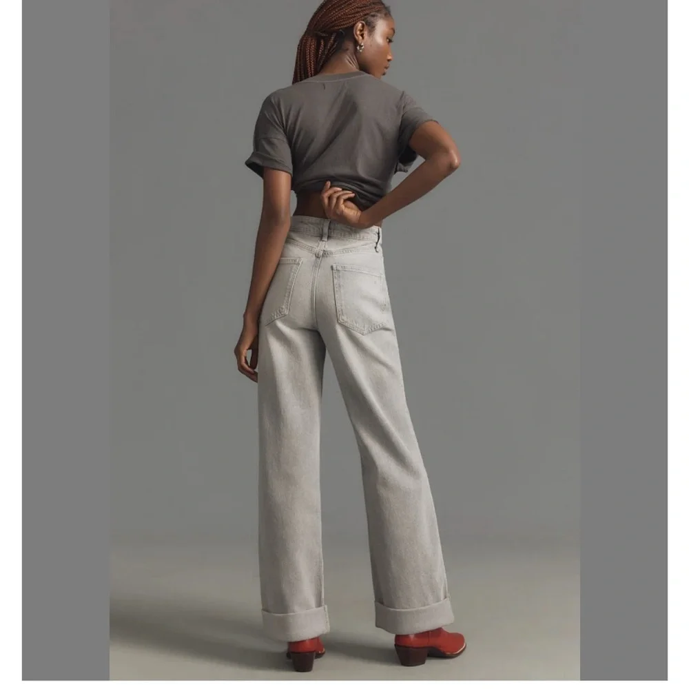 Pilcro‎ The Austyn grey High-Rise Full-Length Cuffed Wide-Leg Jeans - Sz 30 - Picture 2 of 5